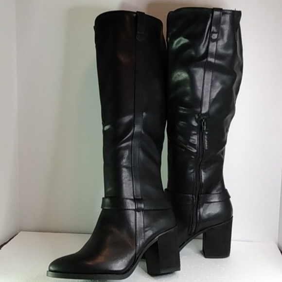 MIA Shoes - Mia Size 9 Black Vegan Leather Pull-on side Zip Elastic at Top Hamilton Boot